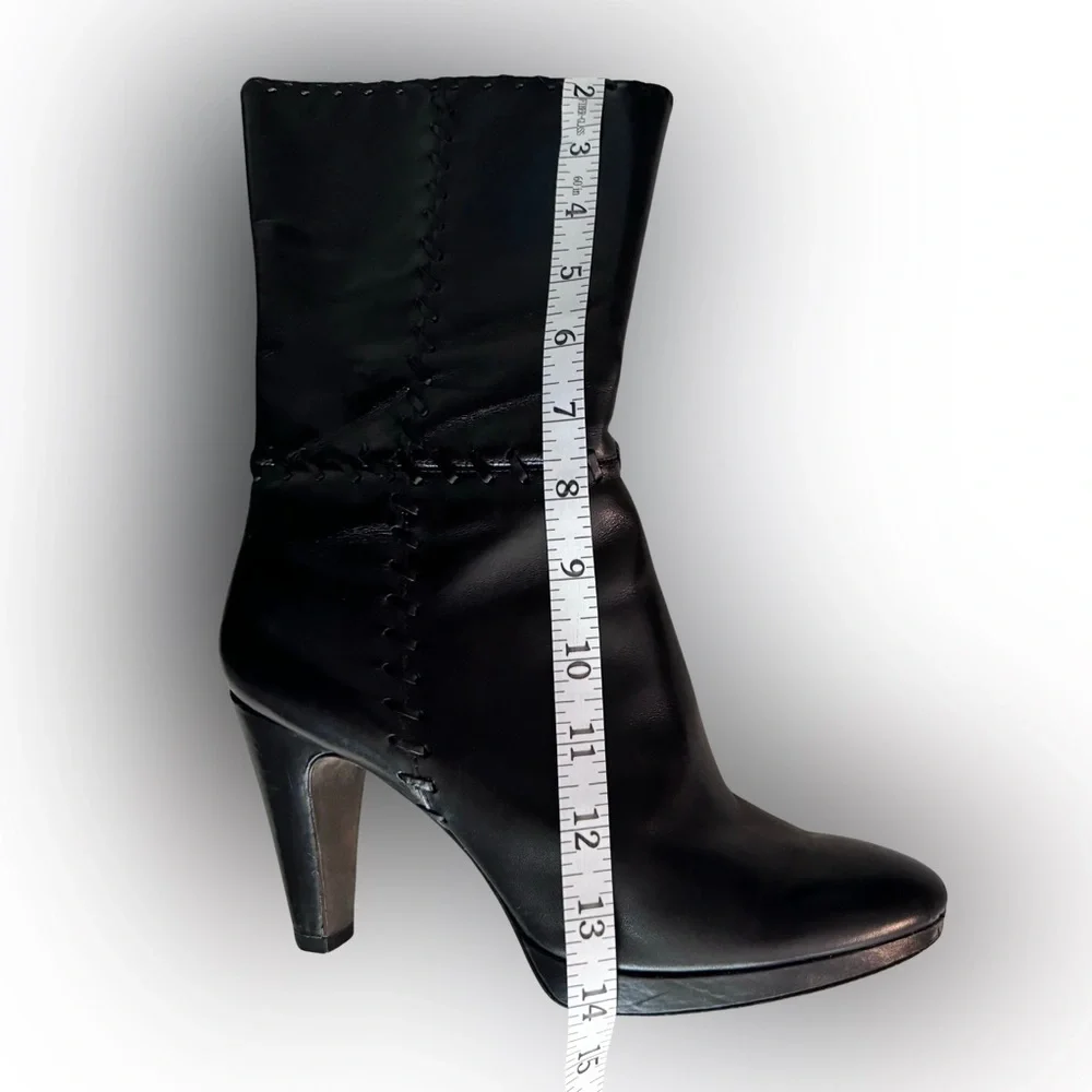 ANTONIO MELANI Black Leather Platform Boots, 3.5” heels, in very good condition - Picture 4 of 6